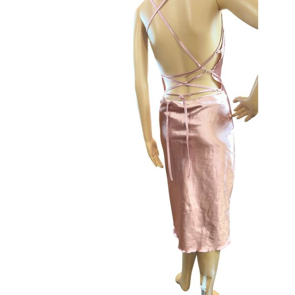 Sweetest Pink Sleeveless Lace Up Satin Dress Size XS - Picture 7 of 10